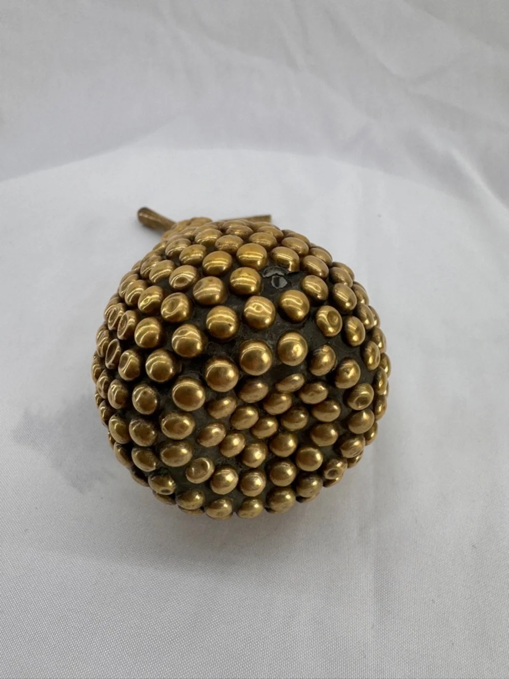 Vintage Studded Brass Pear Mid Century Home Decor Whimsical Hobnail Paperweight